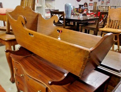 primitive antique wooden baby cradle